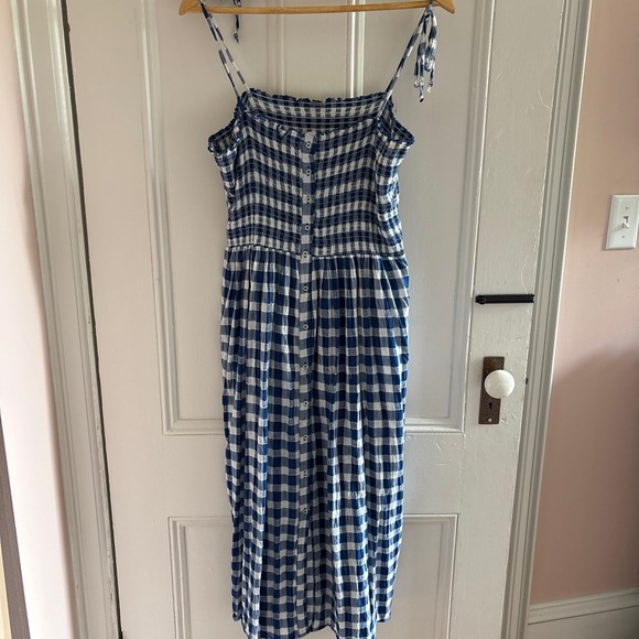 American Eagle Outfitters Dresses & Skirts - American Eagle Blue and White Gingham Midi Spaghetti Strap Dress - Lg